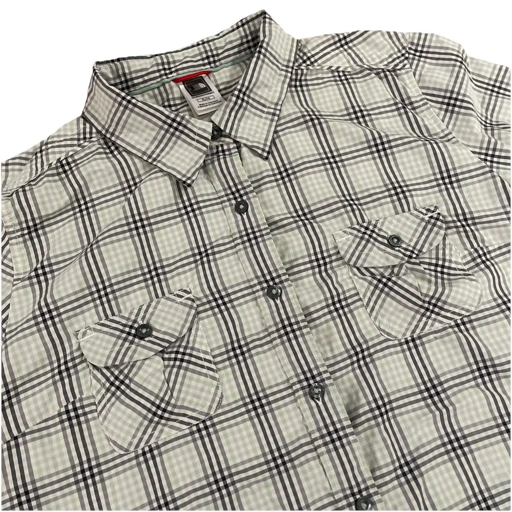 The North Face Women's XL Plaid Shirt Green Gray Button Front Outdoor Hiking - Picture 1 of 11